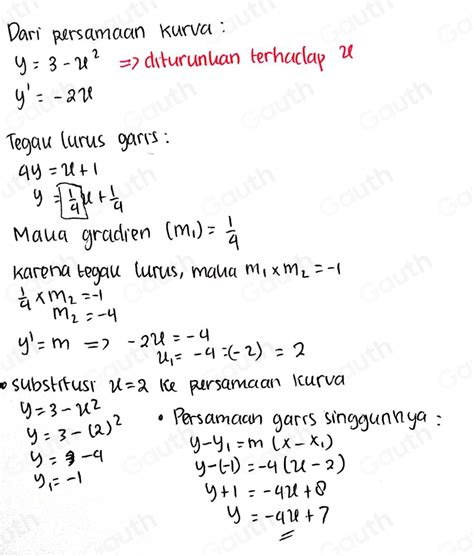 Solved Persamaan Garis Singgung Kurva Y X Yang Tegak Lurus