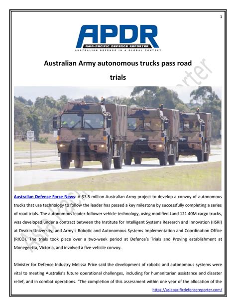 Australian Army autonomous trucks pass road trials by Asia Pacific ...