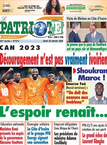 Titrologie De Le Patriote N7213 Du Jeudi 25 Janvier 2024 Abidjan Net