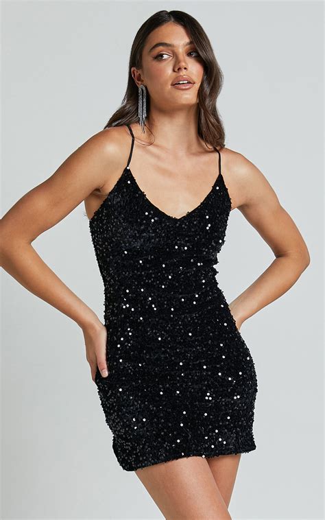 Salome Mini Dress Bodycon Sequin Dress In Black Showpo