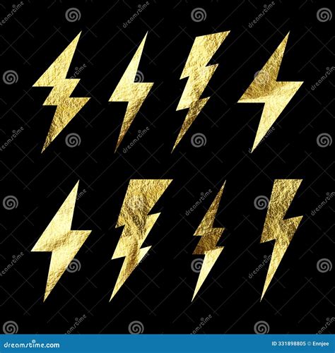 Golden Lightning Bolt Icons Collection Gold Foil Texture Flash Symbol