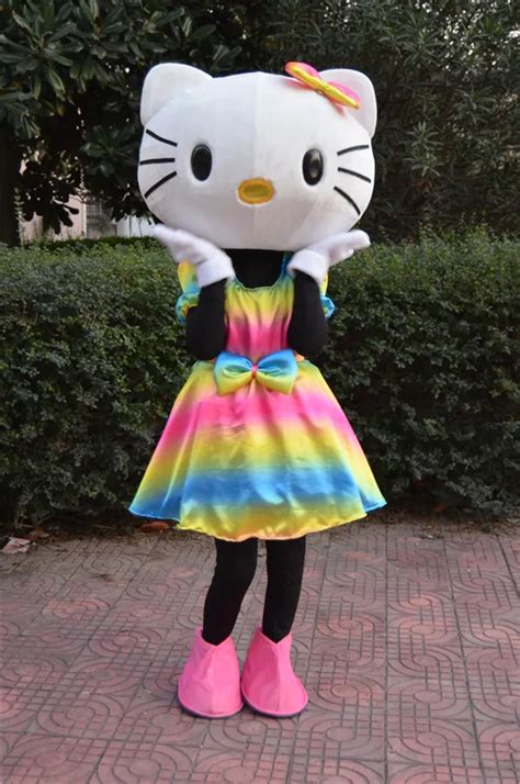 Hello Kitty Mascot Costume Rainbow Love Kitty Cat Cartoon Character Funny Mascots Carnival