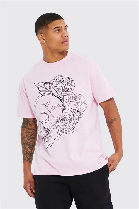 Mens Oversized Skull Line Graphic T Shirt Boohoo Uk