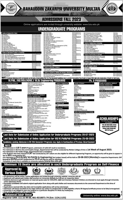 Bahauddin Zakariya University Undergraduate And Ms Mphil Programs