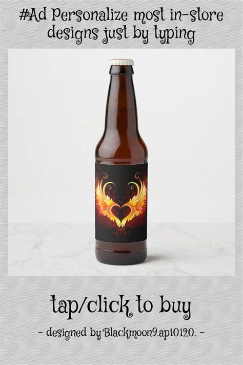 Angel Fire Heart With Wings Beer Bottle Label Zazzle Beer Bottle