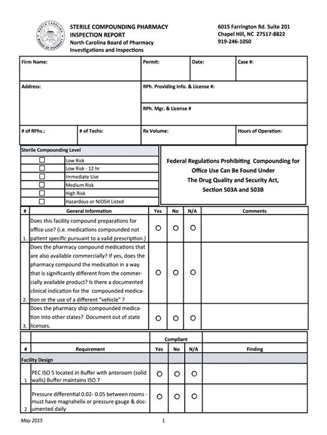 Fillable Online Ncbop Sterile Compounding Inspection Report March