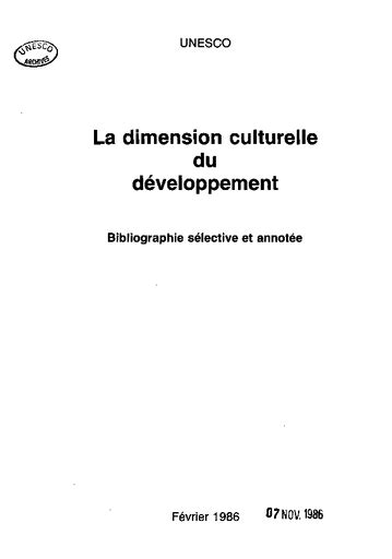 La Dimension Culturelle Du Développement Bibliographie Sélective Et