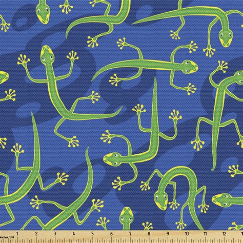 Gecko Fabric By The Yard Doodle Style Lizard Pattern With Blue Shaded