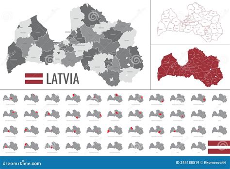 Detailed Vector Map of Regions of Latvia with Flag Stock Vector ...