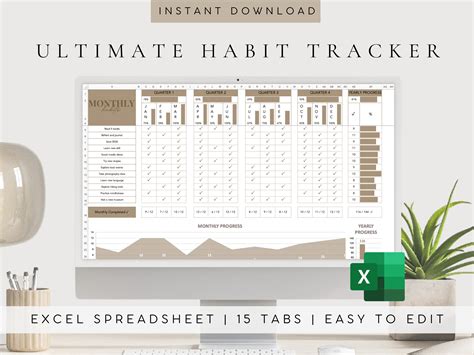 Habit Tracker Excel Vorlage Gewohnheit Spreadsheet Etsy De