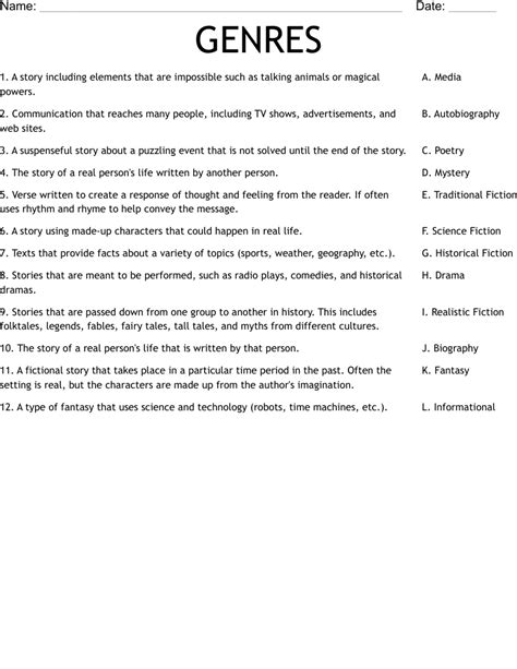 Genre Worksheets