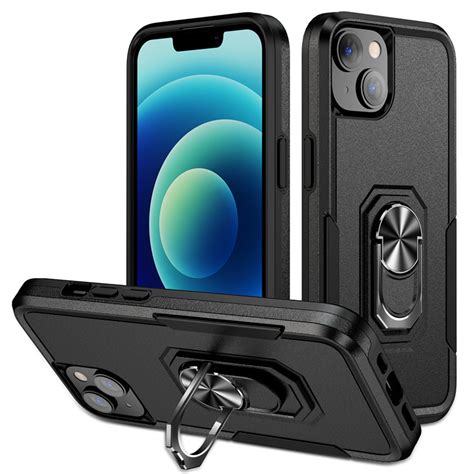 Lunso Iphone Armor Backcover Hoes Met Ringhouder Zwart