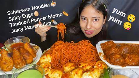 SCHEZWAN NOODLES 🔥SPICY EGGS🥚PANEER TANDOORI MOMOS MANCHURIAN | SPICY ...