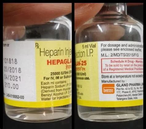 Gland Pharma Heparin 25000, Dose: 25000 Iu / 5 mL at Rs 200/piece in Tirur | ID: 21002030412