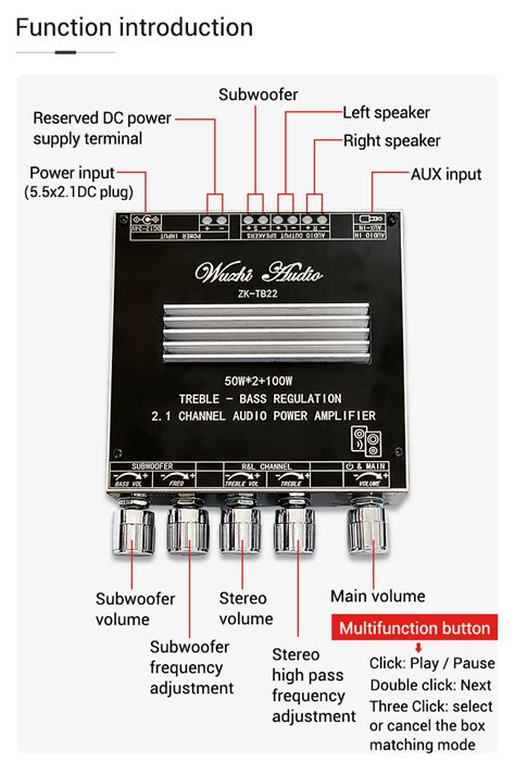 Wuzhi Audio ZK TB22 2 1 Channel Audio Power Amplifier Bluetooth Power