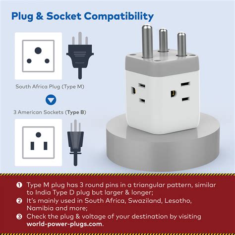 Trond South Africa Power Adapter Safe Grounded Travel Plug Adapter 2 Usb Ports 3 Ac Outlets