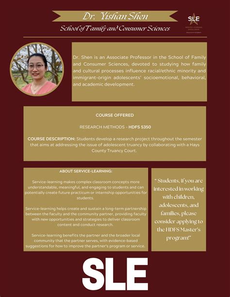 Dr. Yishan Shen : Service-Learning Excellence : Texas State University