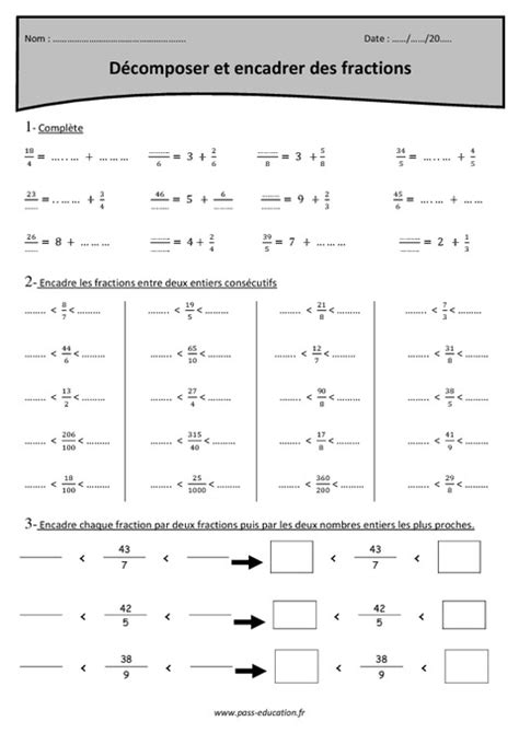 Fraction Encadrer Et Décomposer Cm2 Exercices à Imprimer Pass Education