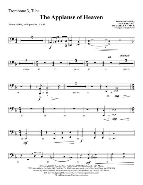 The Applause Of Heaven Choral Anthem SATB Trombone Tuba Sheet Music