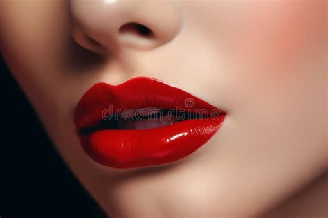 Red Lips Close Up Beautiful Perfect Makeup And Beautiful Red Lip Gloss Ai Generated Stock