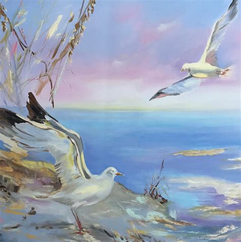 Seagulls Painting Impressionistic Beach Original Art Sand And Etsy