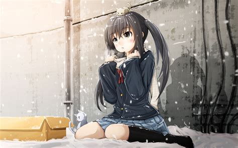 Hintergrundbilder Anime M Dchen Schwarzes Haar Schuluniform Winter