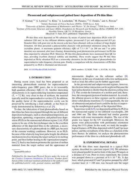 PDF Picosecond And Subpicosecond Pulsed Laser Deposition Of Pb Thin Films