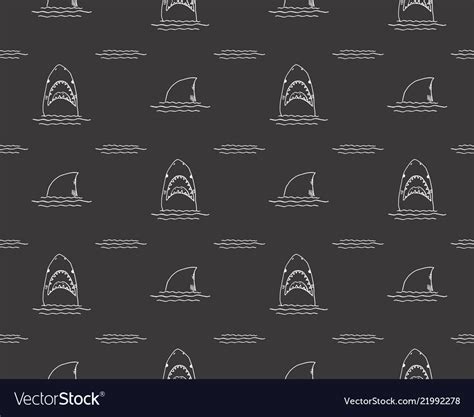 Shark Seamless Pattern Hand Drawn Sketched Doodle Vector Image