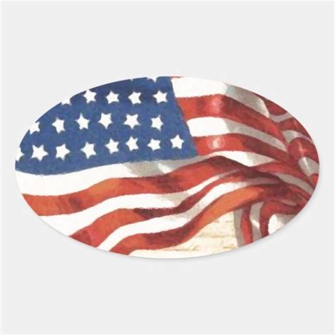 Vintage American Flag Oval Sticker Zazzle