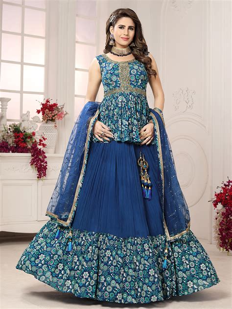 Blue Georgette Printed Wedding Lehenga Choli G3 WLC12327 G3fashion