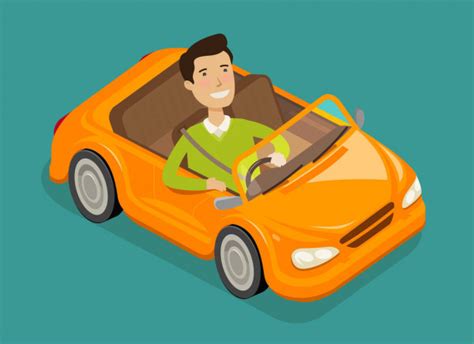 Happy Male Driver Rides Car Driving Trip Taxi Concept Cartoon