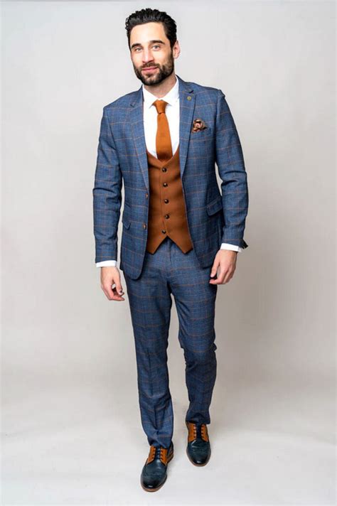 Jenson Sky Blue Check Suit With Tan Waistcoat Tom Murphy S Formal And