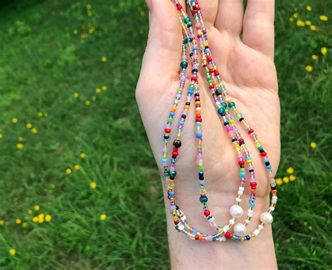 Rainbow Seed Bead Choker Necklace With Mini Star And Etsy