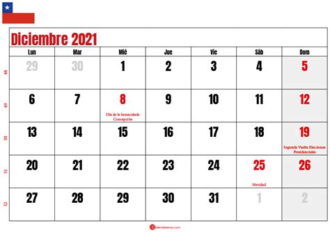 Calendario Diciembre 2021 Chile Para Imprimir