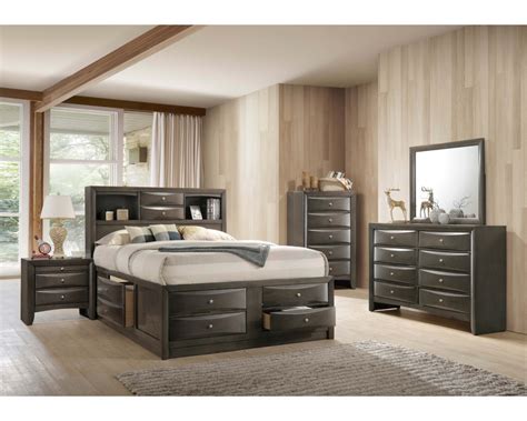 Overstock Furniture Emily Grey Storage King Bed Dresser Mirror