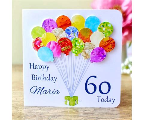 60th Birthday Card Personalised Age 60 Birthday Balloons Etsy