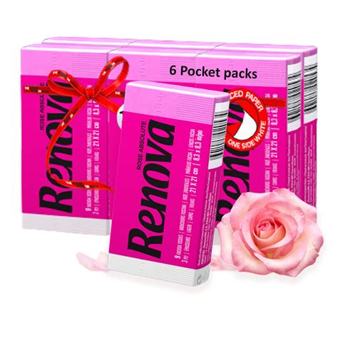 Renova Pink Rose Pocket Facial Tissue 6 Packs 9 Tissues Per Pack