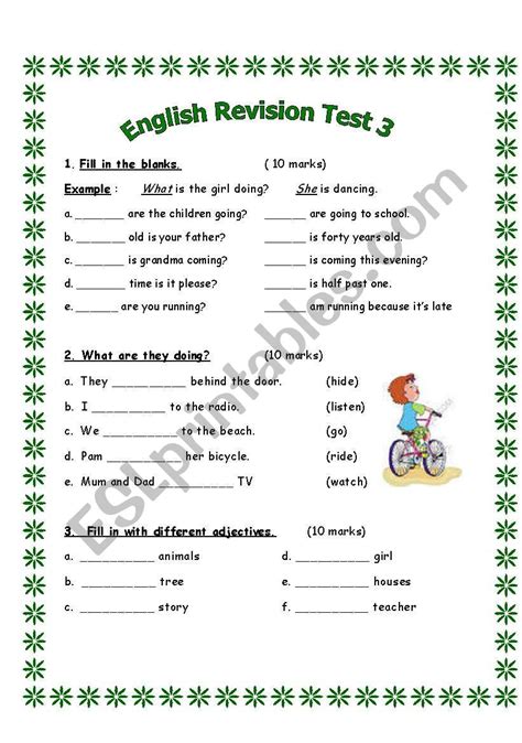 English Revision Test Esl Worksheet By Marthese26