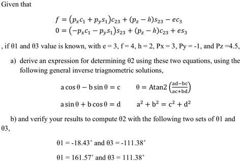 Solved For Robotics Class Inverse Kinematics C Is Notation For Cos