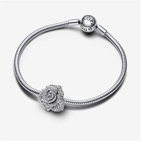 Sparkling Rose In Bloom Oversized Charm Sterling Silver Pandora Us