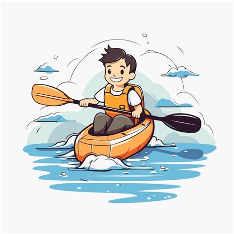 Un Gar On De Dessin Anim Ramant Un Kayak Sur La Rivi Re Illustration