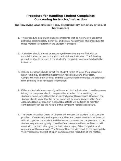 procedure  handling student complaints  form  student