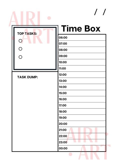 Daily Time Box Planner Instant Download Printable Time Management