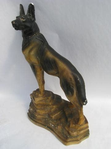 large vintage chalk ware dog statue of german shepard Rin Tin Tin