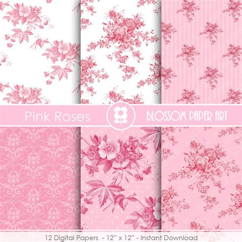 Pink Rose Digital Paper Floral Digital Paper Pack Pink Etsy Canada