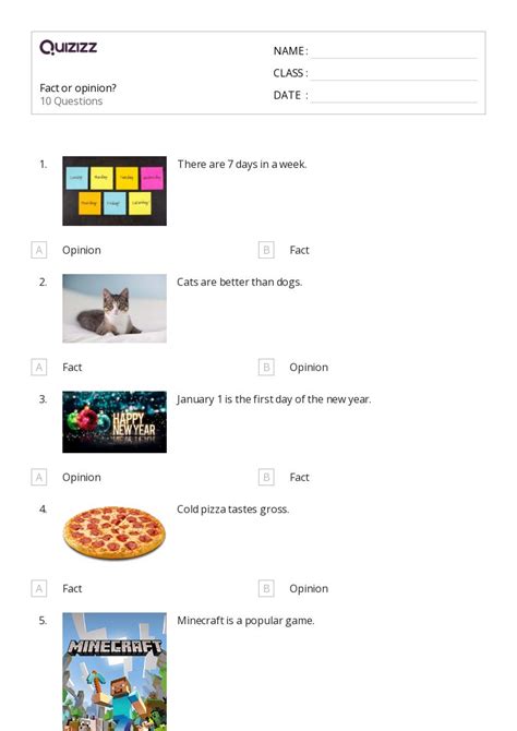 50 Fact Vs Opinion Worksheets For 1st Year On Quizizz Free And Printable