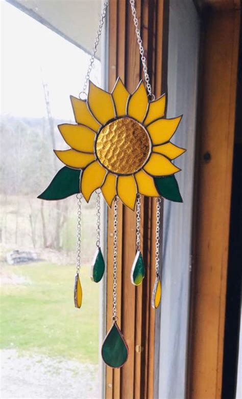 Sunflower Stained Glass Windchime Sun Catcher Wind Chime Suncatcher By