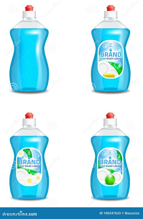 Vector Set of Realistic Dishwashing Liquid Product Icons Isolated on Background. Plastic Bottle ...