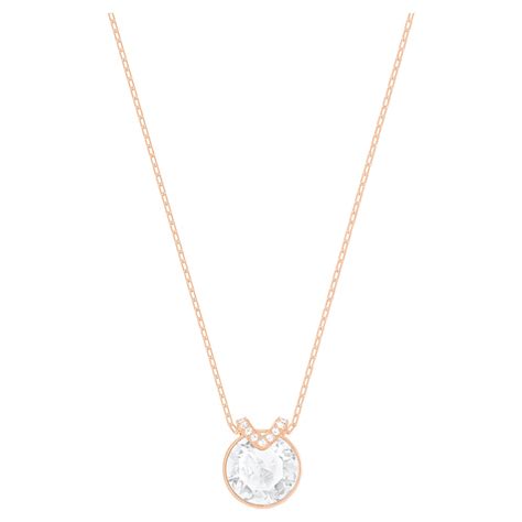 Bella V Pendant Round Cut White Rose Gold Tone Plated Swarovski