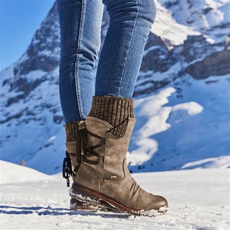 2021 Women Winter Mid-Calf Boot, Flock Winter Shoes, Ladies Fashion ...